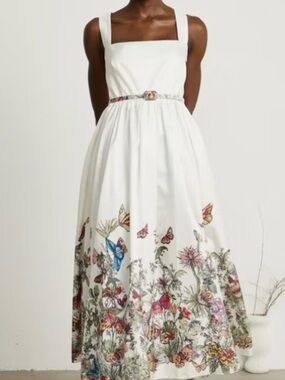 NWT Miss Rosier White + Pink Floral & Butterfly Maxi Dress - Size M